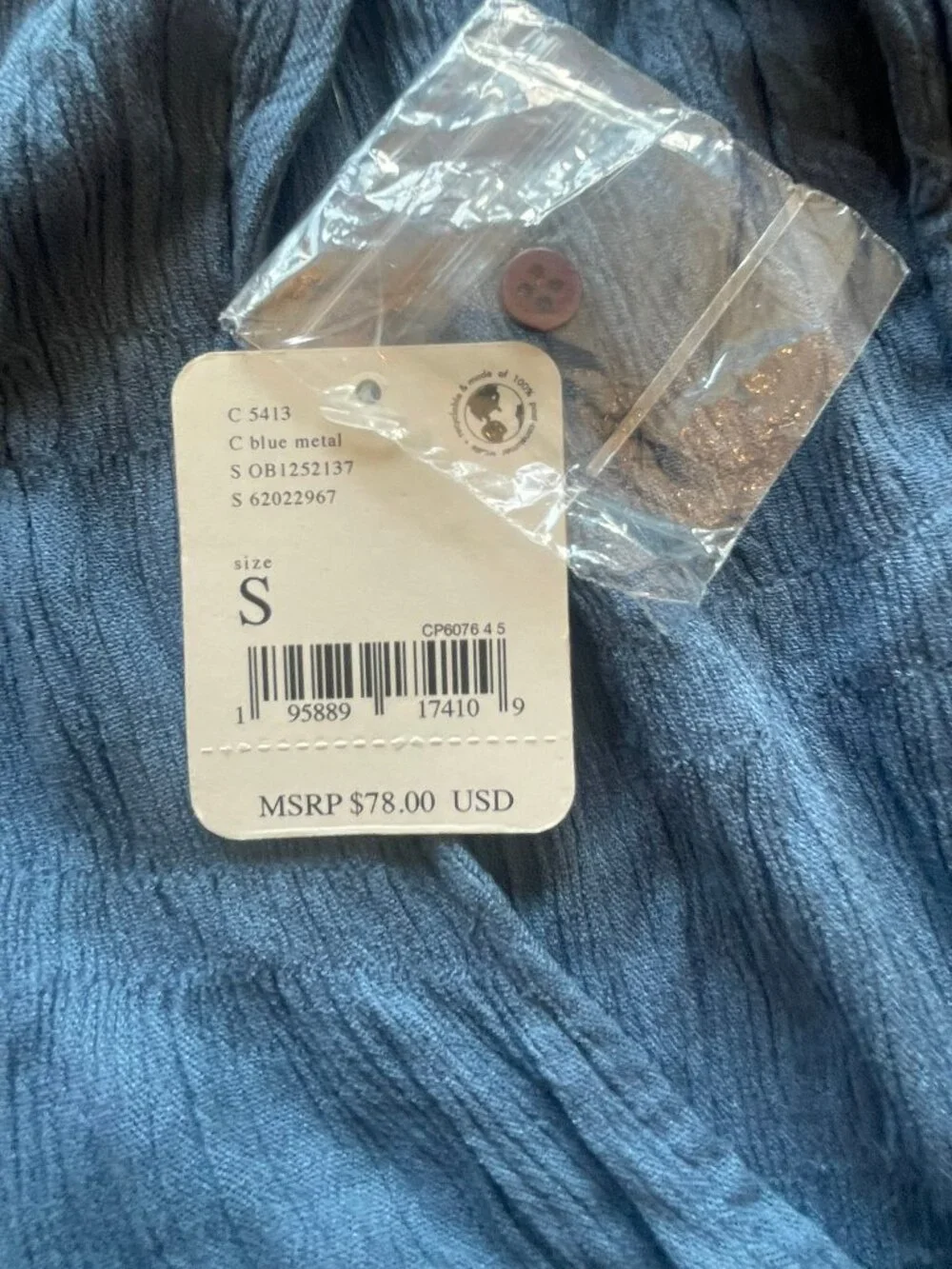 Free People NWT Blue Peasant Blouse Bell Sleeve Crinkle Gauze Size S Boho